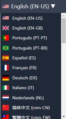 Passos para seleção do idioma